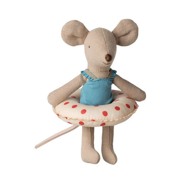 Maileg Strandmus Med Badring - Lillasyster - Röda Prickar 