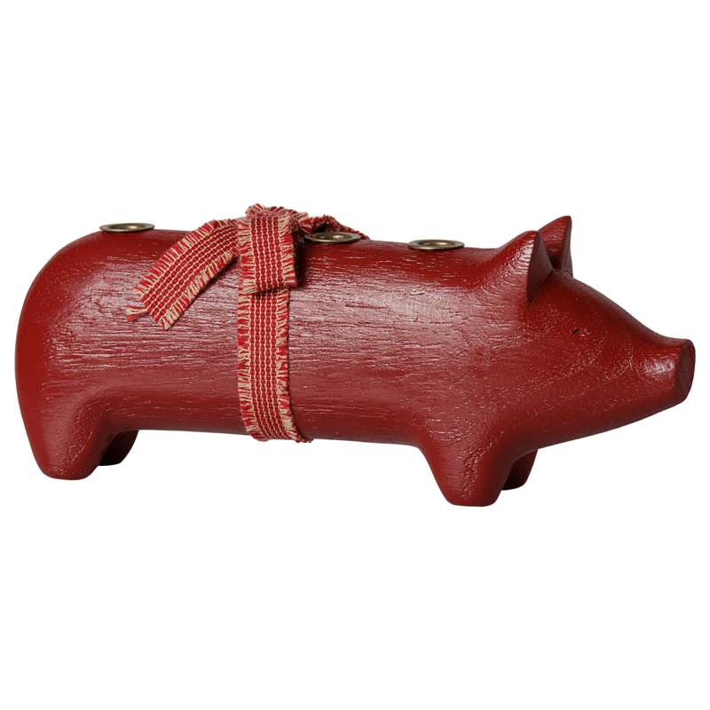 Maileg Ljusstake i trä - Gris - Advent Medium - Röd
