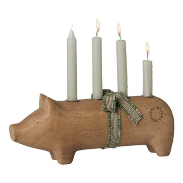 Maileg Trælysestage - Gris - Advent Medium - Natur