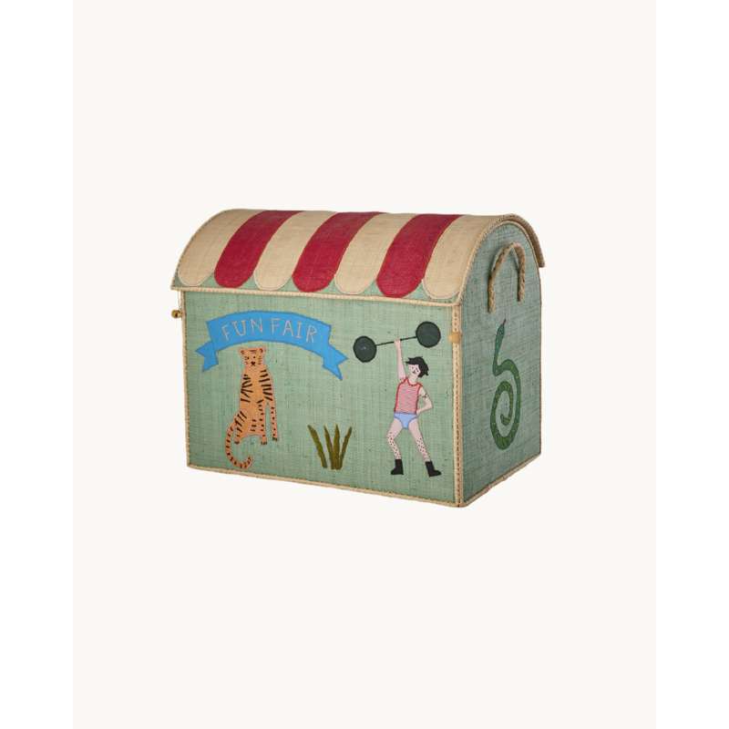 RICE Raffia Förvaringshus - Roligt Tema - Stor - Blå/Grön 