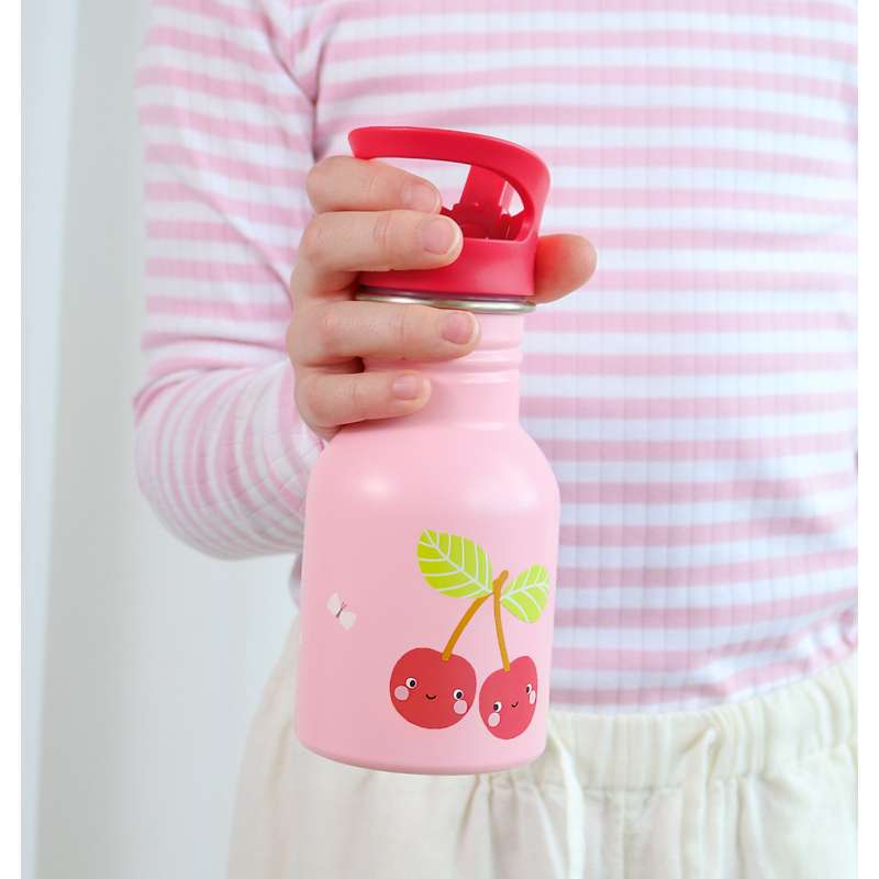 A Little Lovely Company Enkelskikts stålflaska - 350 ml - Happy Cherries 
