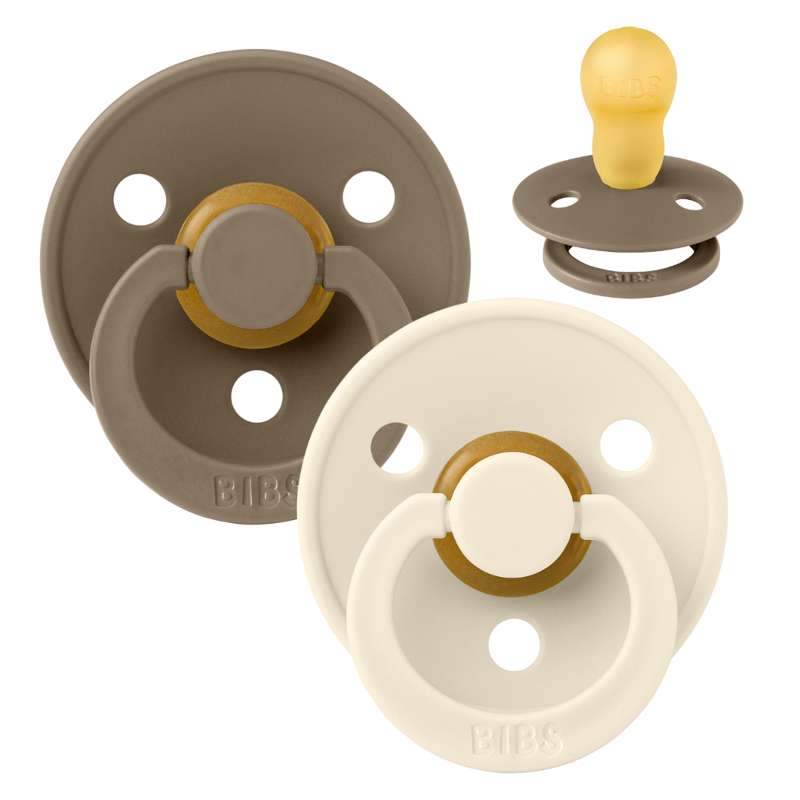 Bibs Rund Colour Napp - 2-Pack - strl. 3 - naturgummi - Mörk ek/Elfenben 