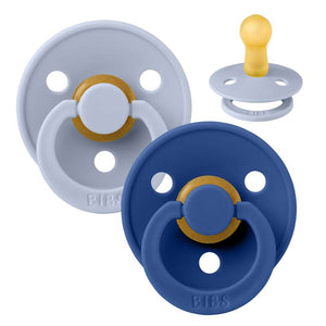 Bibs Rund Colour Napp - 2-Pack - strl. 2 - naturgummi - Dusty Blue/Cornflower 