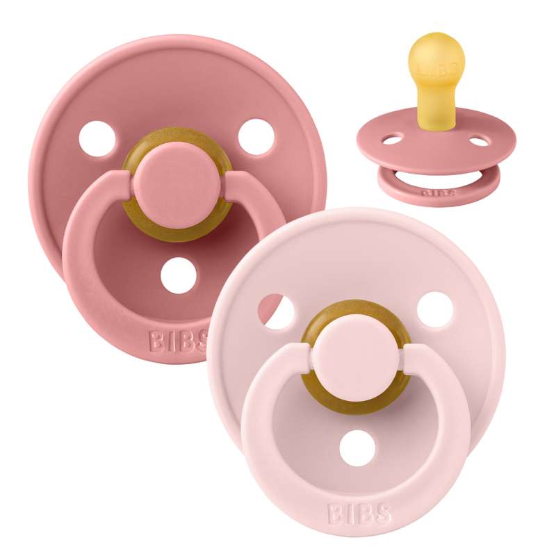 Bibs Rund Colour Napp - 2-Pack - strl. 1 - naturgummi - Dusty Pink/Blossom 