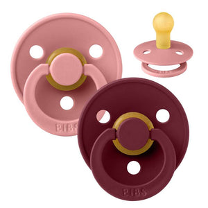 Bibs Rund Colour Napp - 2-Pack - strl. 1 - naturgummi - Dammig Rosa/Elderberry 