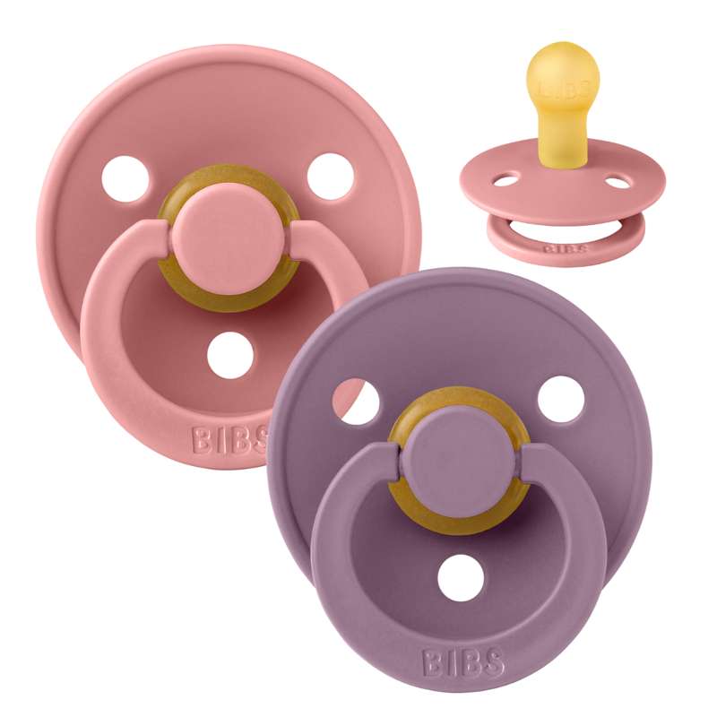 Bibs Rund Colour Napp - 2-Pack - strl. 1 - naturgummi - Damig Rosa/Mauve 