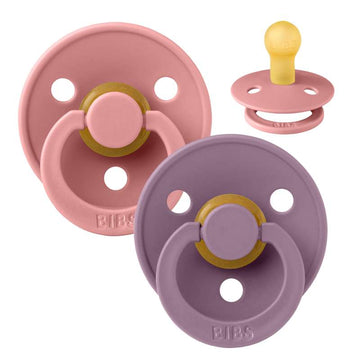 Bibs Rund Colour Napp - 2-Pack - strl. 1 - naturgummi - Damig Rosa/Mauve 