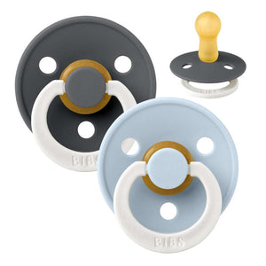 Bibs Rund Colour Napp - 2-Pack - strl. 2 - naturgummi - GLOW - Järn/Baby Blå 