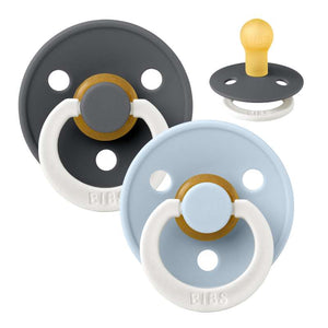 Bibs Rund Colour Napp - 2-Pack - strl. 2 - naturgummi - GLOW - Järn/Baby Blå 