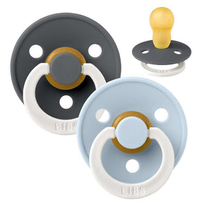 Bibs Rund Colour Napp - 2-Pack - strl. 3 - naturgummi - GLOW - Järn/Baby Blå 