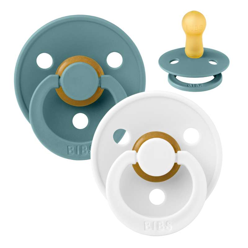 Bibs Rund Colour Napp - 2-Pack - strl. 2 - naturgummi - Island Sea/Vit 
