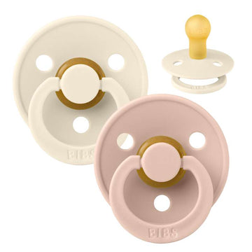 Bibs Rund Colour Napp - 2-Pack - strl. 1 - naturgummi - Elfenben/Blush 