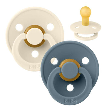 Bibs Rund Colour Napp - 2-Pack - strl. 1 - naturgummi - Elfenben/Petrol 
