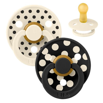 BIBS Rund Colour napp - 2-pack - strl. 2 - naturgummi - Polka Studio - Ivory/Black 