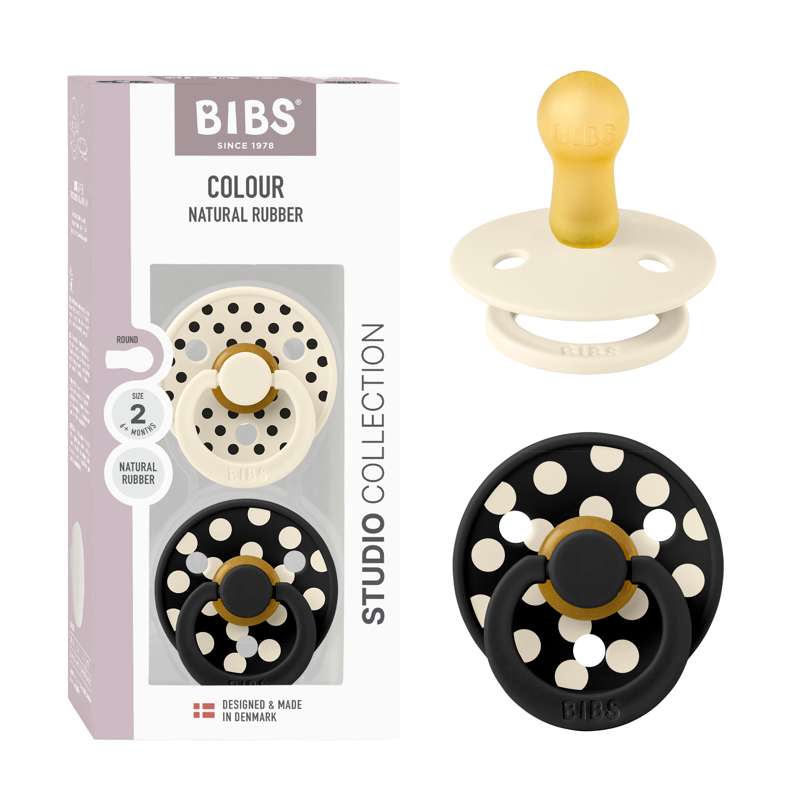 BIBS Rund Colour napp - 2-pack - strl. 2 - naturgummi - Polka Studio - Ivory/Black 