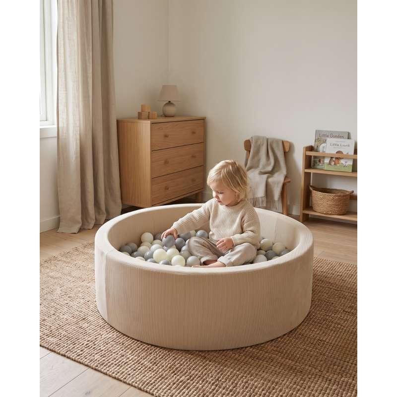 Kid'oh bollhav - Smal Fløjl - Sand - m. 100 bollar - Vit 