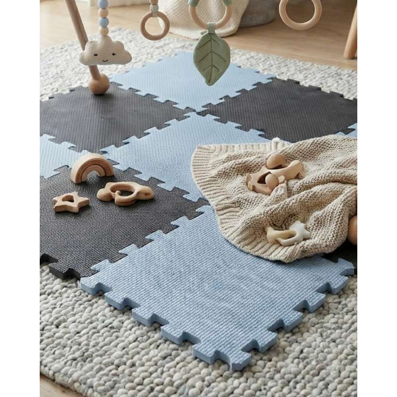 Kid'oh Skumleksgolv - 2 x 9 bitar - Antracit/Dammblå 