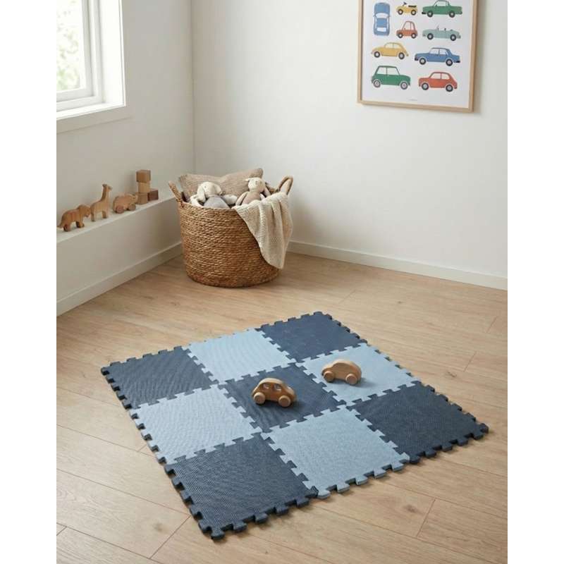 Kid'oh Skumleksakgolv - 2 x 9 bitar - Marinblå/Dammblå 