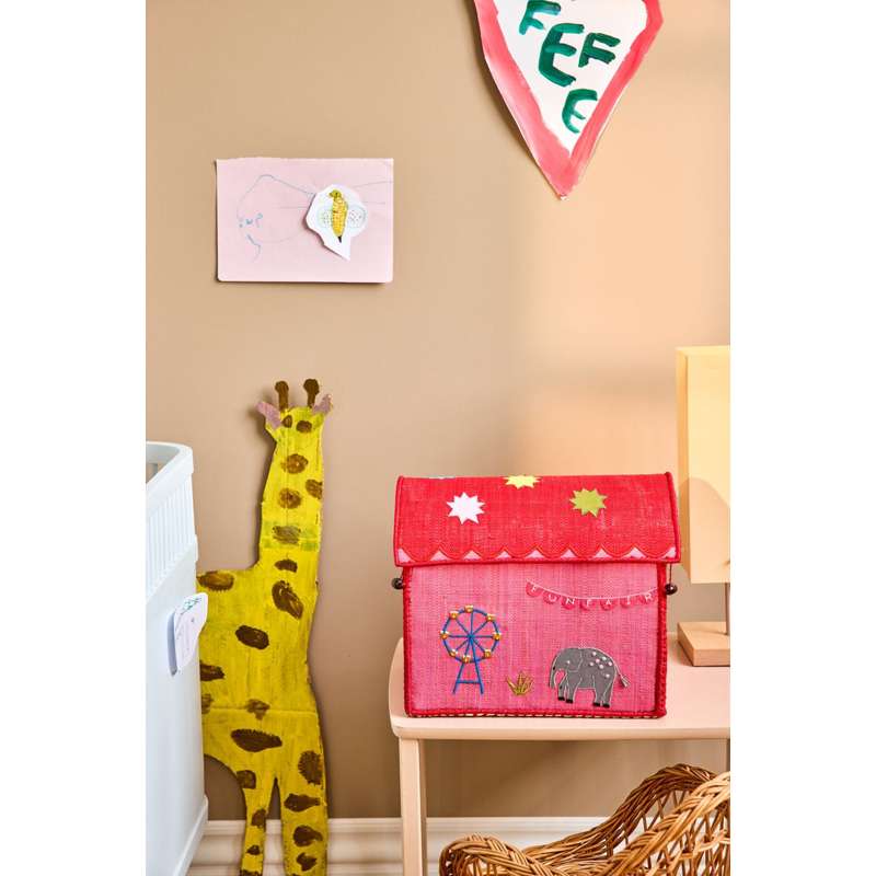 RICE Raffia Förvaringshus - Roligt Tema - Liten - Rosa 