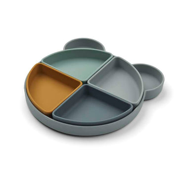 Liewood Arne Tallrik m. 4 Insatsringar - Silikon - Mr. Bear/Blue Fog Multi Mix 