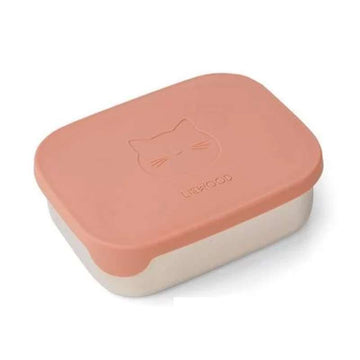 Liewood Arthur Ruminddelt Matlåda - Stål/Silikon - Katt/Mörk Ros 