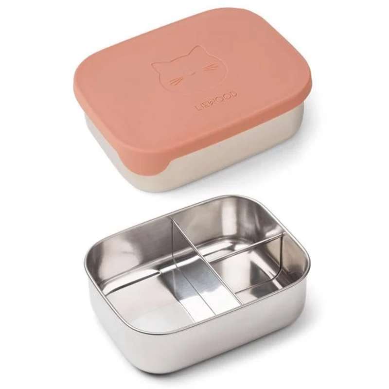 Liewood Arthur Ruminddelt Matlåda - Stål/Silikon - Katt/Mörk Ros 