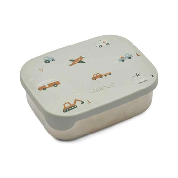 Liewood Arthur Ruminddelt Matlåda - Stål/Silikon - Fordon/Dove Blue Mix 