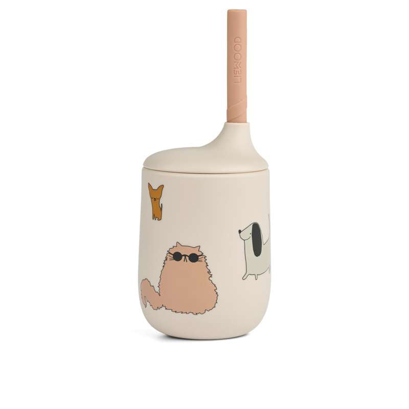Liewood Ellis Tudekop m. Låg och Sugrör - 230ml - Katter och Hundar/Sandy 