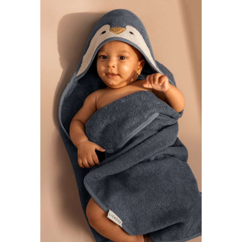 Liewood Albert Badhandduk m. Huva - Baby - Pingvin - Oceanview Mix 
