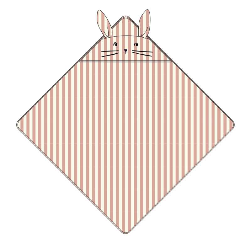 Liewood Albert Badhandduk m. Huva - Coral Blush/Creme de la Creme Rand 