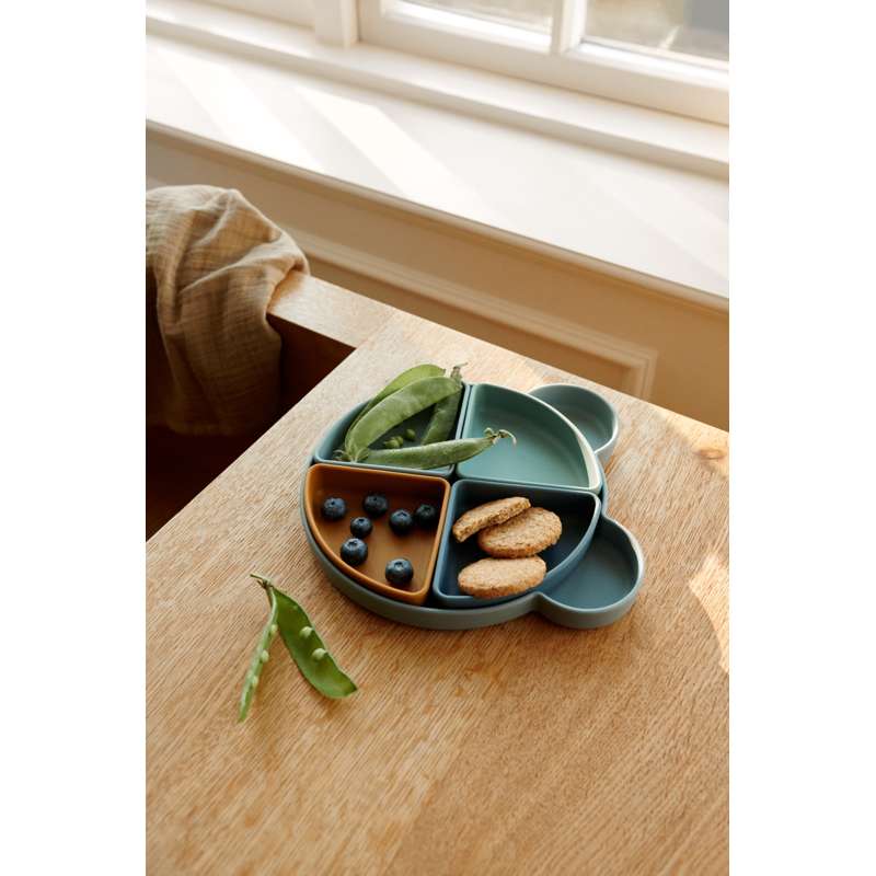 Liewood Arne Tallrik m. 4 Insatsringar - Silikon - Mr. Bear/Blue Fog Multi Mix 