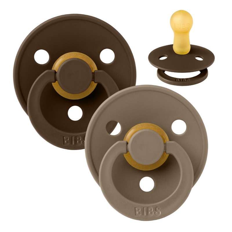 Bibs Rund Colour Napp - 2-Pack - strl. 2 - naturgummi - Mocha/Mörk Ek 