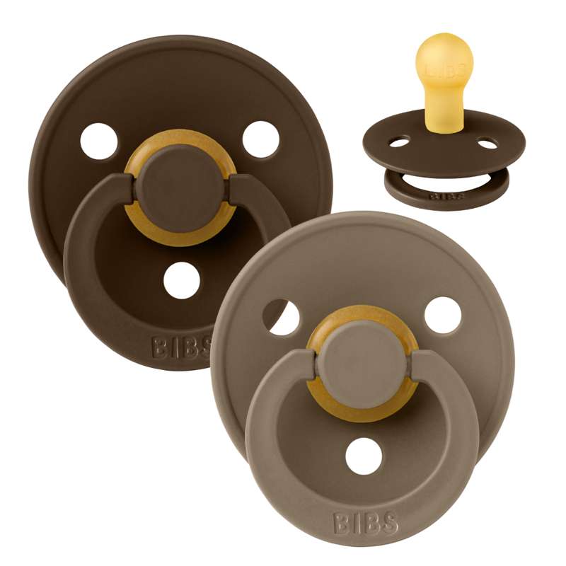 Bibs Rund Colour Napp - 2-Pack - strl. 1 - naturgummi - Mocha/Mörk Ek 