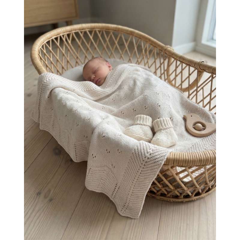 Oh'Naturel Stickad Babytäcke - Ekologisk Bomull - 80x100 cm. - Svan 