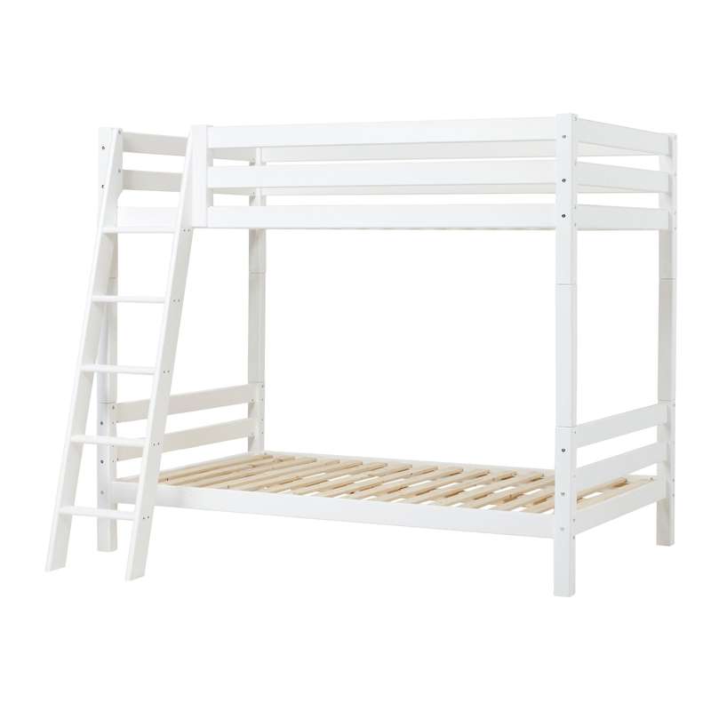 Hoppekids ECO Luxury - Hög Våningssäng - 120x200 cm. - Sned Stege - Vit 