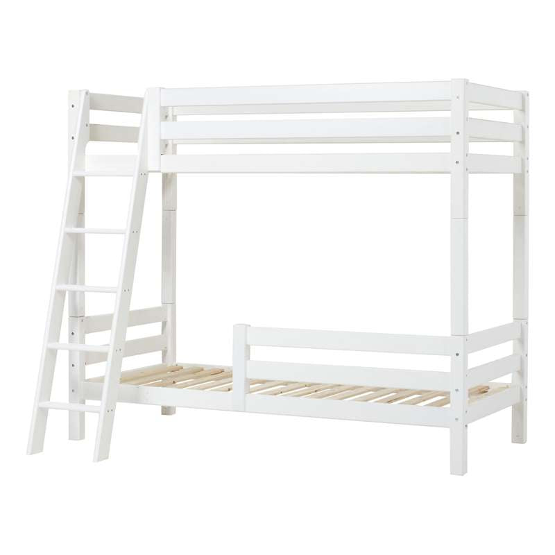 Hoppekids ECO Luxury - Höj Säng - 90x200 cm. - Två Sänghäster och Sned Stege - Flexibel Inläggsbotten - Vit 