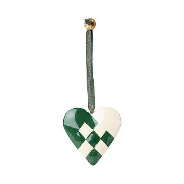 Maileg Julornament i Metall - Flätat Hjärta - Mörkgrön (6 cm.) 
