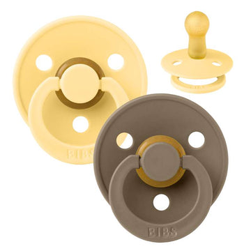 Bibs Rund Colour Napp - 2-Pack - strl. 2 - naturgummi - Ljus smör/Mörk ek 