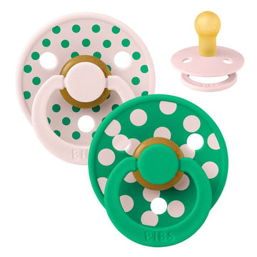 BIBS Rund färg napp - 2-pack - strl. 1 - naturgummi - Polka Studio - Petal/Cactus 