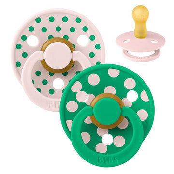 BIBS Rund färg napp - 2-pack - strl. 2 - naturgummi - Polka Studio - Petal/Cactus 