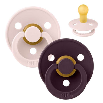 BIBS Rund Colour napp - 2-Pack - strl. 1 - naturgummi - Petal/Plommon 