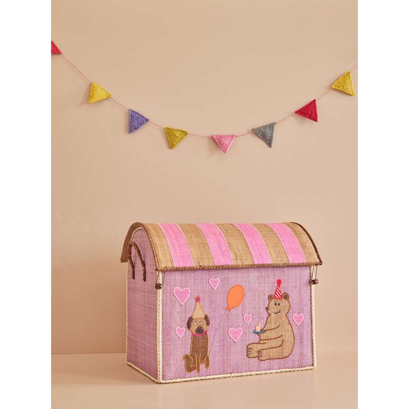 RICE Raffia Förvaringshus - Party Animal - Ljus Rosa - Stor 