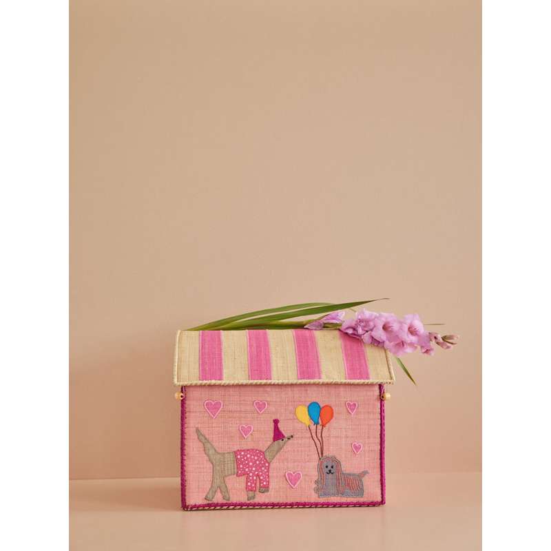 RICE Raffia Förvaringshus - Party Animal - Ljus Rosa - Mellan 