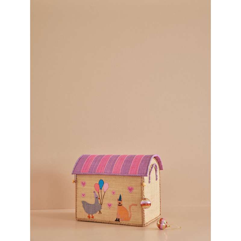 RICE Raffia Förvaringshus - Party Animal - Ljus Rosa - Liten 