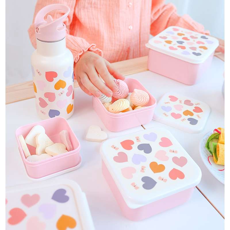 A Little Lovely Company Matlåda - och snackboxset - 4 st. - Hearts 
