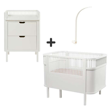 Sebra Sängen och Skötbordet m. Mobilhållare - Classic White - Bundle 1 