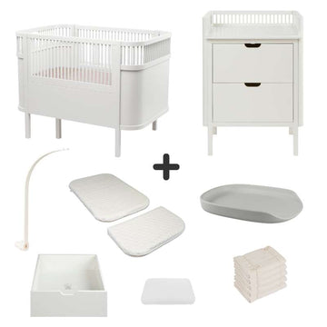 Sebra Sängen och Skötbordet m. Tillbehör - Classic White - Deluxe Bundle 3 