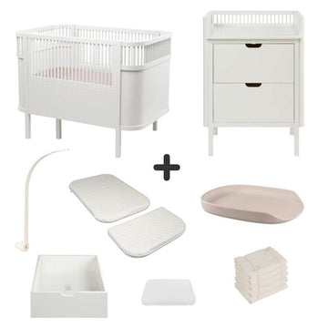Sebra Sängen och Skötbordet m. Tillbehör - Classic White - Deluxe Paket 4 