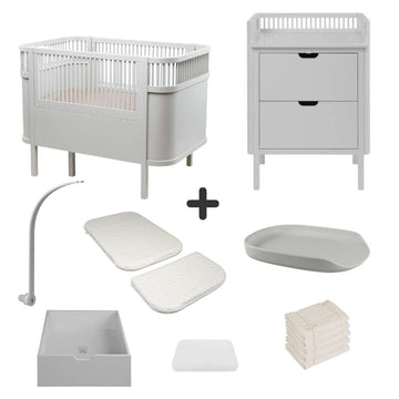 Sebra Säng och Skötbord m. Tillbehör - Stone Grey - Deluxe Bundle 1 