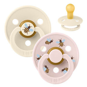 BIBS Rund Colour napp - 2-Pack - Str. 1 - Naturgummi - Bumblebee Studio - Ivory Mix